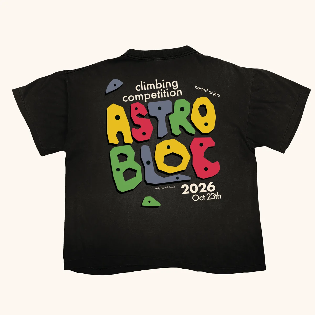 Back of the Astrobloc shirt: large Astrobloc 2026 print